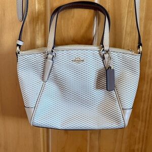Coach Beige and Cream Woven Satchel with Leather Trim